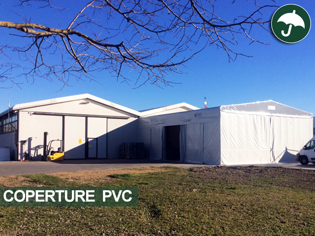 copertura retrattile in pvc, installazione capannone industriale